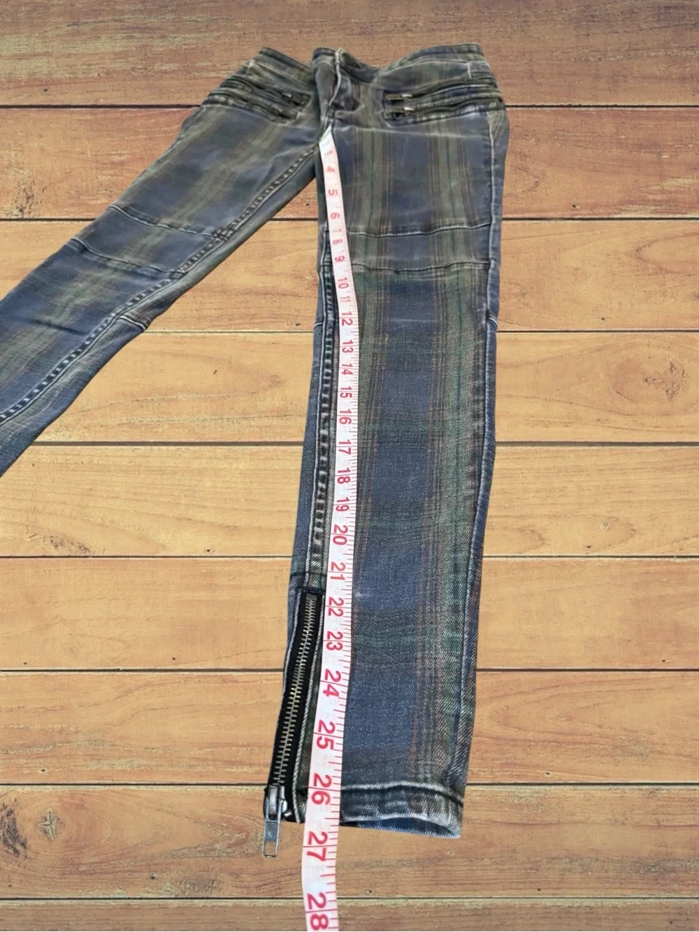Free People Women's Lennon Tartan Plaid  Ankle  Zip Moto Jeans Size 24